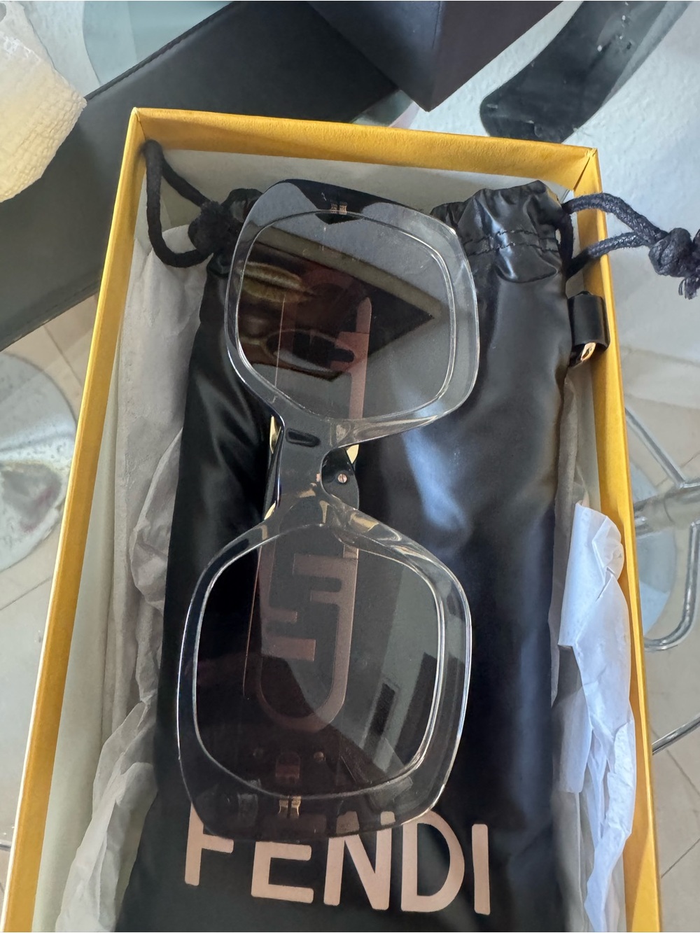 Fendi Clear Oversized Square Sunglasses with Black Pouch